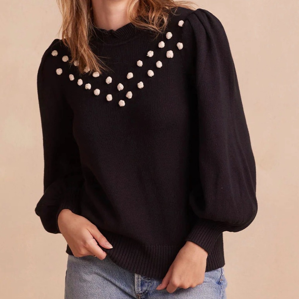 Summer salt The Year-Round Balloon Sleeve Pompom Sweater Small